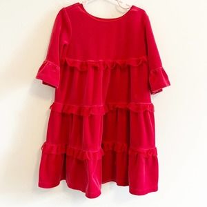 Hanna Andersson Crewneck Velvet Tiered Dress Red 110/5